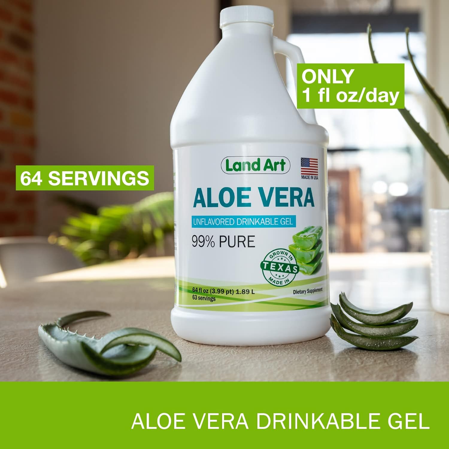 64 fl oz Land Art Pure Aloe Vera Drinkable Gel + 16 fl oz Liquid Chlorophyll Mint Flavored