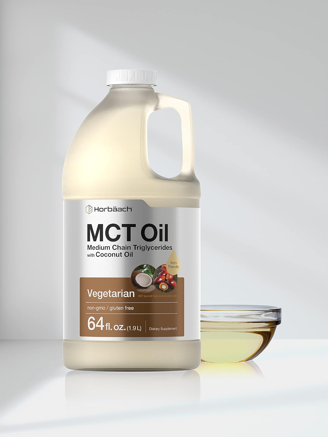 64 oz Horbäach MCT Oil - 100% Pure, Unflavored Formula - Ideal for Keto, Vegetarian, Non-GMO, Gluten Free - Mixes with Coffee, Tea, Juice