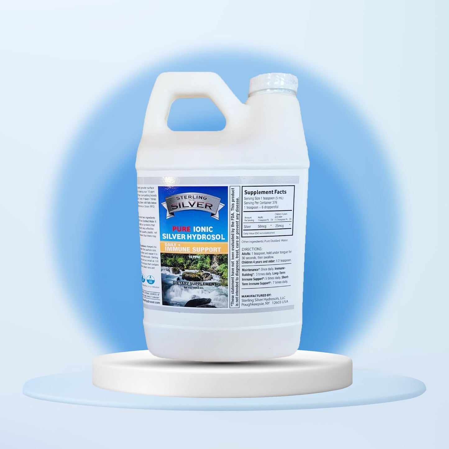 64 Oz Pure Ionic Colloidal Silver Hydrosol Liquid - 10PPM Immune Support Supplement - Nano Silver Minerals for Adults, Kids, Pets - Odorless & Tasteless Formula