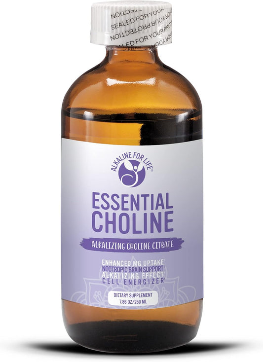 650mg Liquid Choline Citrate Supplement for Brain Health & Focus - Alkaline Choline with Magnesium Support
