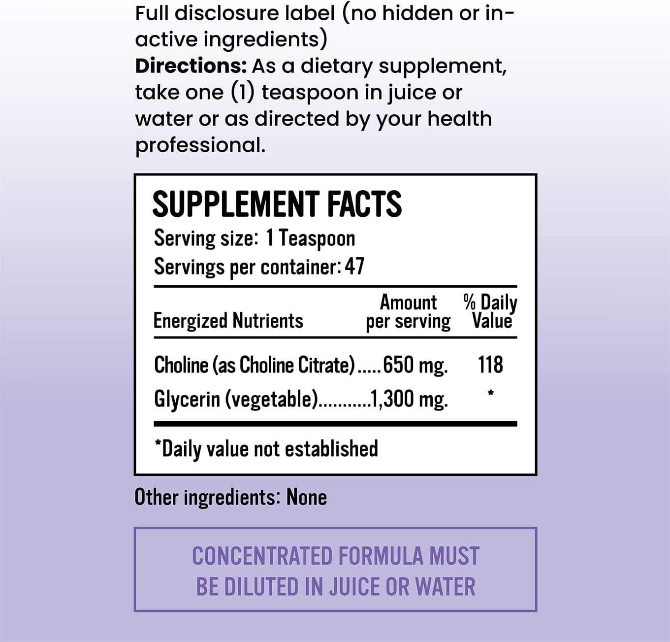 650mg Liquid Choline Citrate Supplement for Brain Health & Focus - Alkaline Choline with Magnesium Support