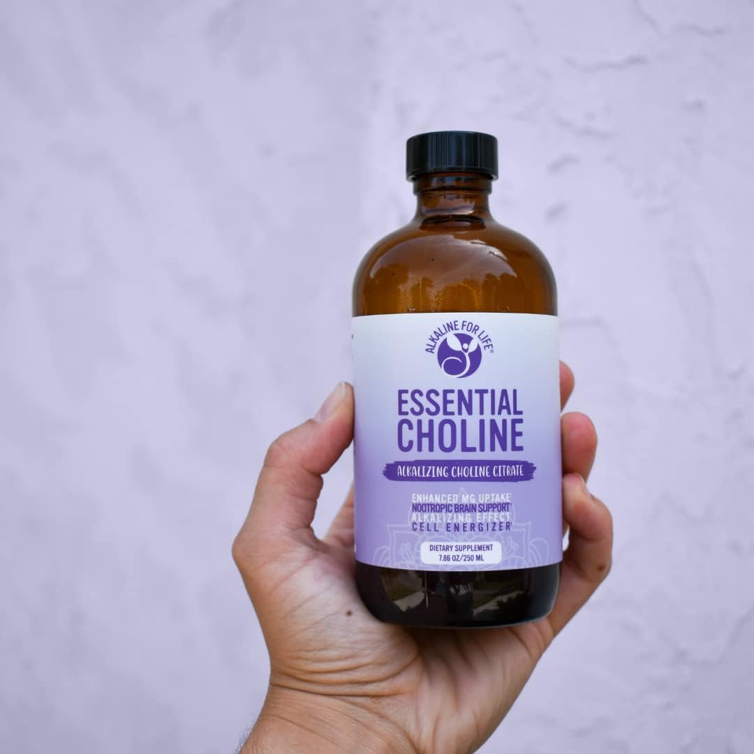 650mg Liquid Choline Citrate Supplement for Brain Health & Focus - Alkaline Choline with Magnesium Support