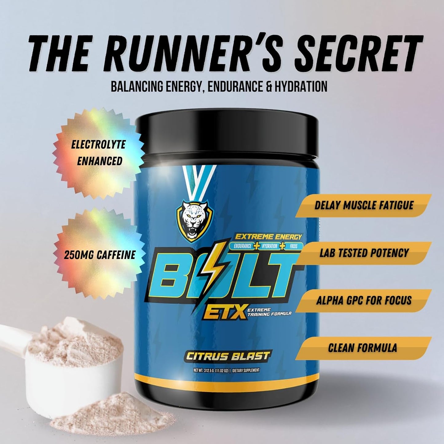 6AM Run Bolt Pre Workout Powder - Boost Energy, Cardio Support, High Focus Formula - Natural Citrus Blast Flavor - 25 Servings