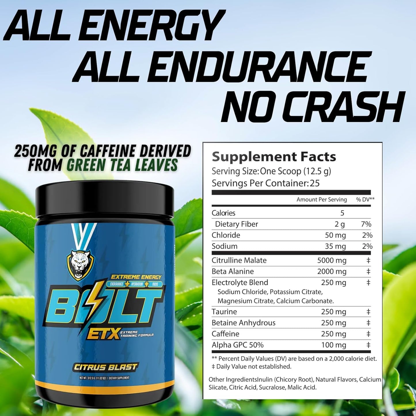 6AM Run Bolt Pre Workout Powder - Boost Energy, Cardio Support, High Focus Formula - Natural Citrus Blast Flavor - 25 Servings