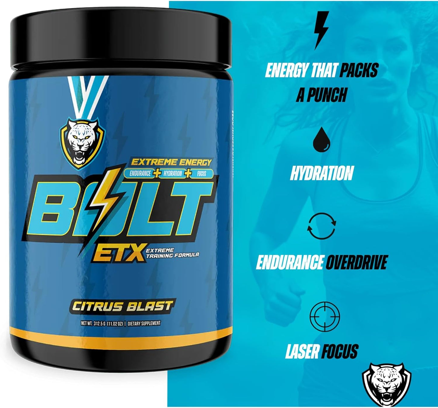 6AM Run Bolt Pre Workout Powder - Boost Energy, Cardio Support, High Focus Formula - Natural Citrus Blast Flavor - 25 Servings