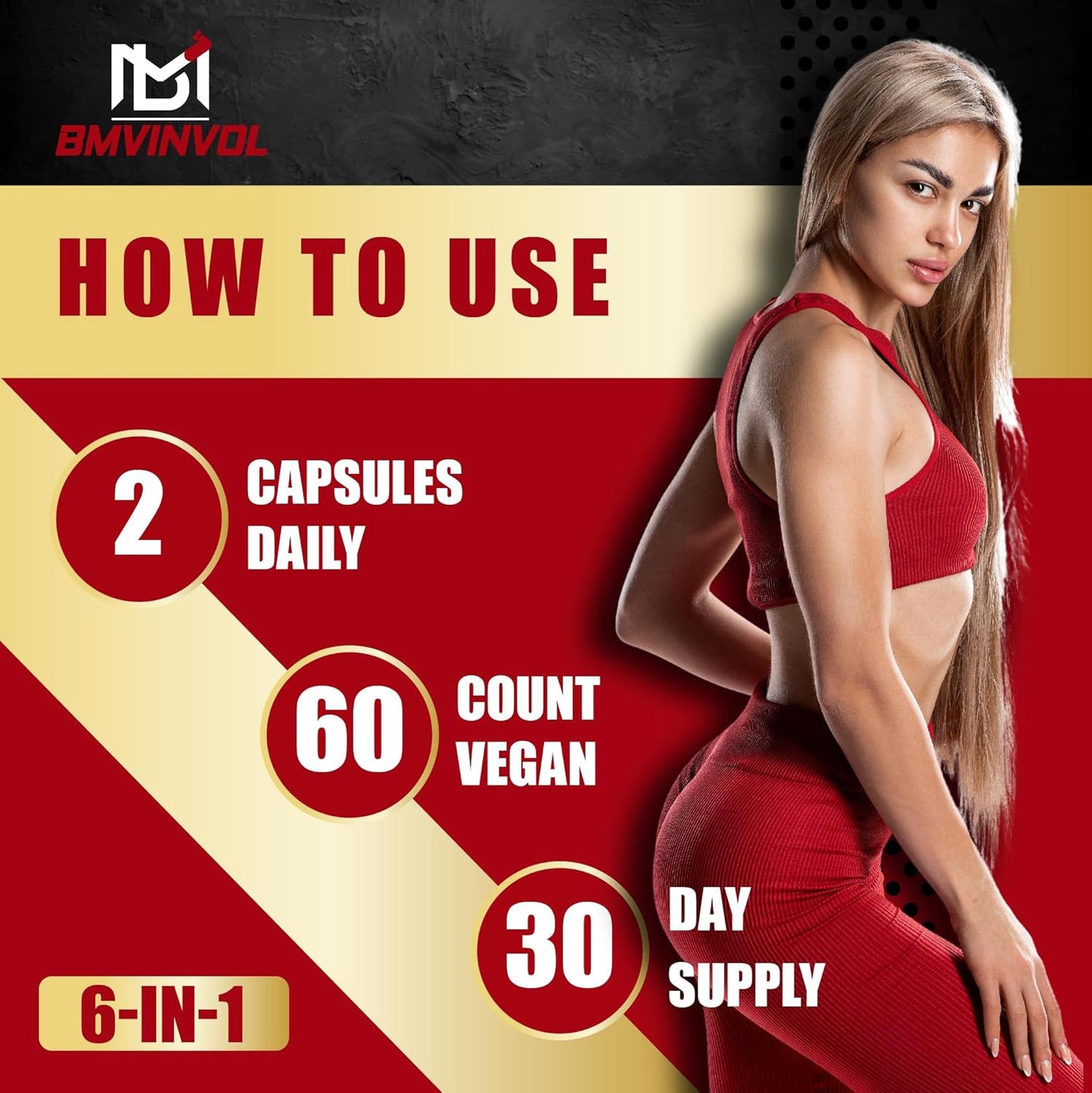 6in1 BMVINVOL Ceylon Cinnamon Capsules with Berberine HCl, Apple Cider Vinegar, Turmeric, Ginseng, Black Pepper - 60 Count for Immune Support