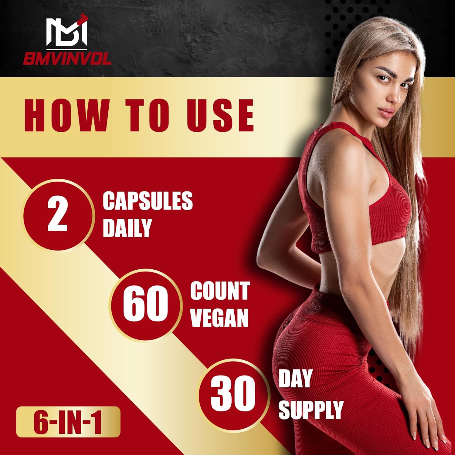 6in1 BMVINVOL Ceylon Cinnamon Capsules with Berberine HCl, Apple Cider Vinegar, Turmeric, Ginseng, Black Pepper - 60 Count for Immune Support