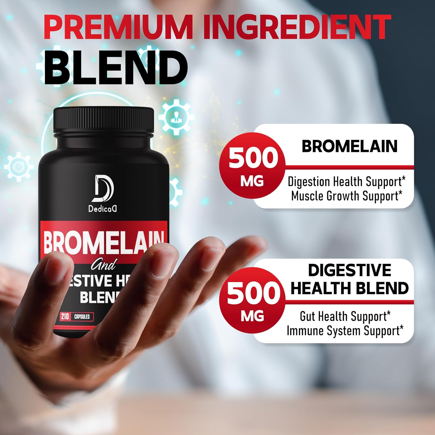 6in1 Bromelain 500mg Supplement - 1000mg per Serving - 210 Capsules with Digestive Health Blend - Quercetin, Ginger, Turmeric, Papaya - Supports Overall Health, Digestion & Immune System