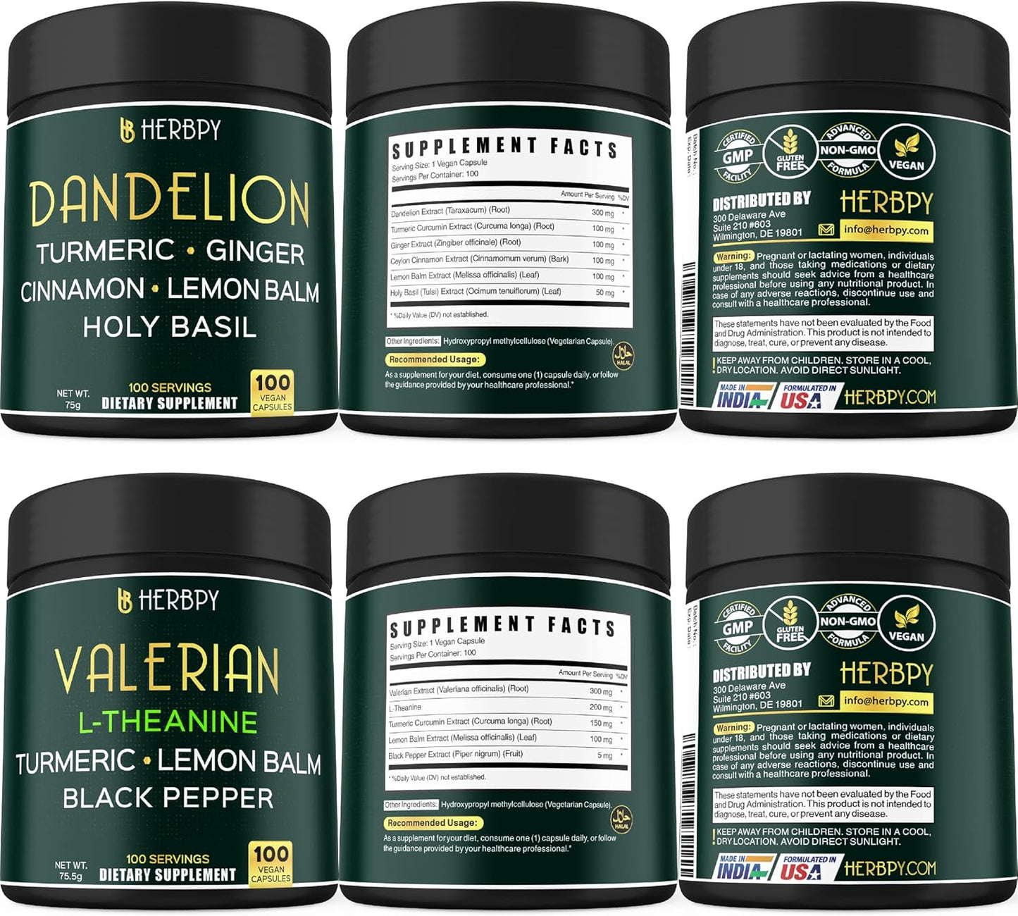 6in1 Herbpy Dandelion & Valerian Root Bundle for Heart, Immune, Digestive Health, Restful Sleep, Relaxation - Herbal Supplements