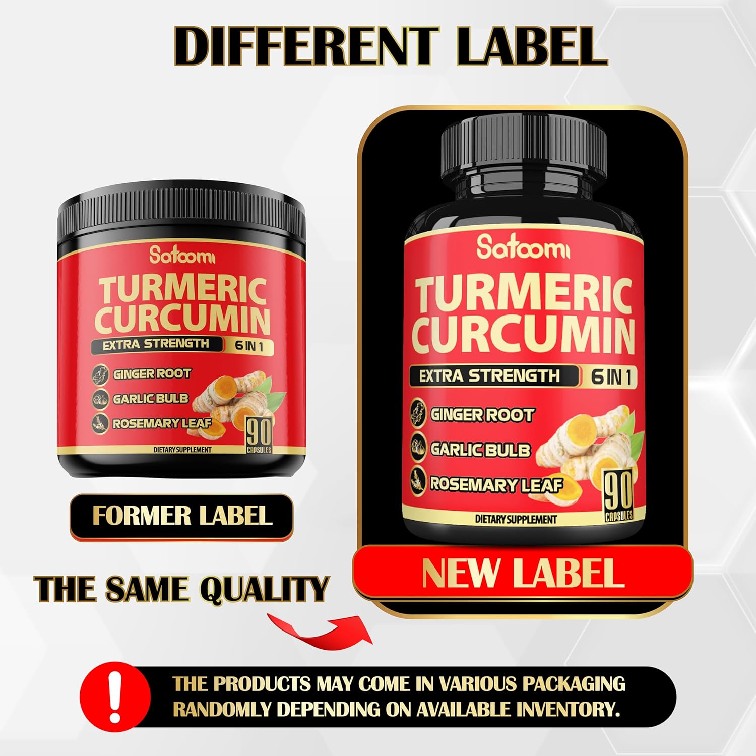 6in1 Turmeric Curcumin Supplement with Ginger, Garlic, Rosemary, and Black Pepper - 90 Capsules - 3 Month Supply - 95% Curcuminoids
