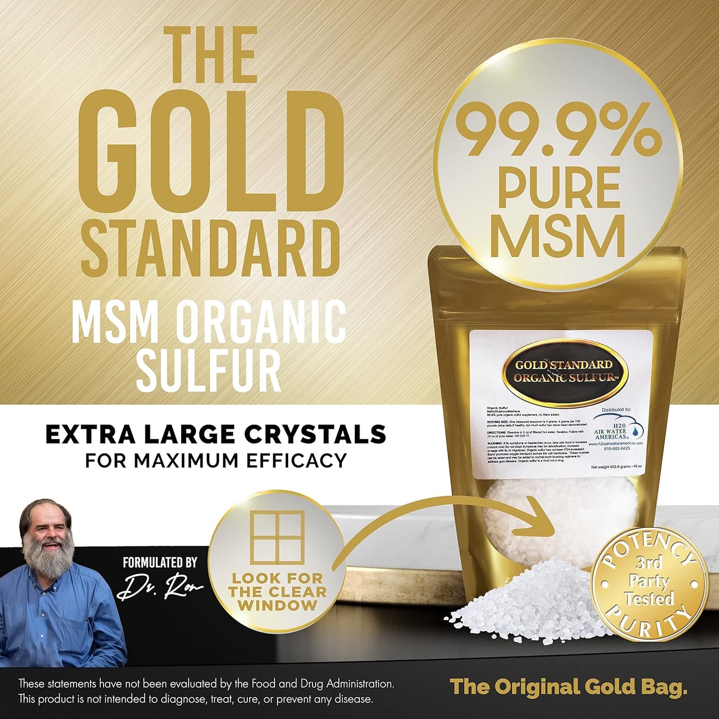 6lb Organic Sulfur Crystals - 99.9% Pure MSM - Largest Granular Flakes - 3rd Party Tested - Made in America