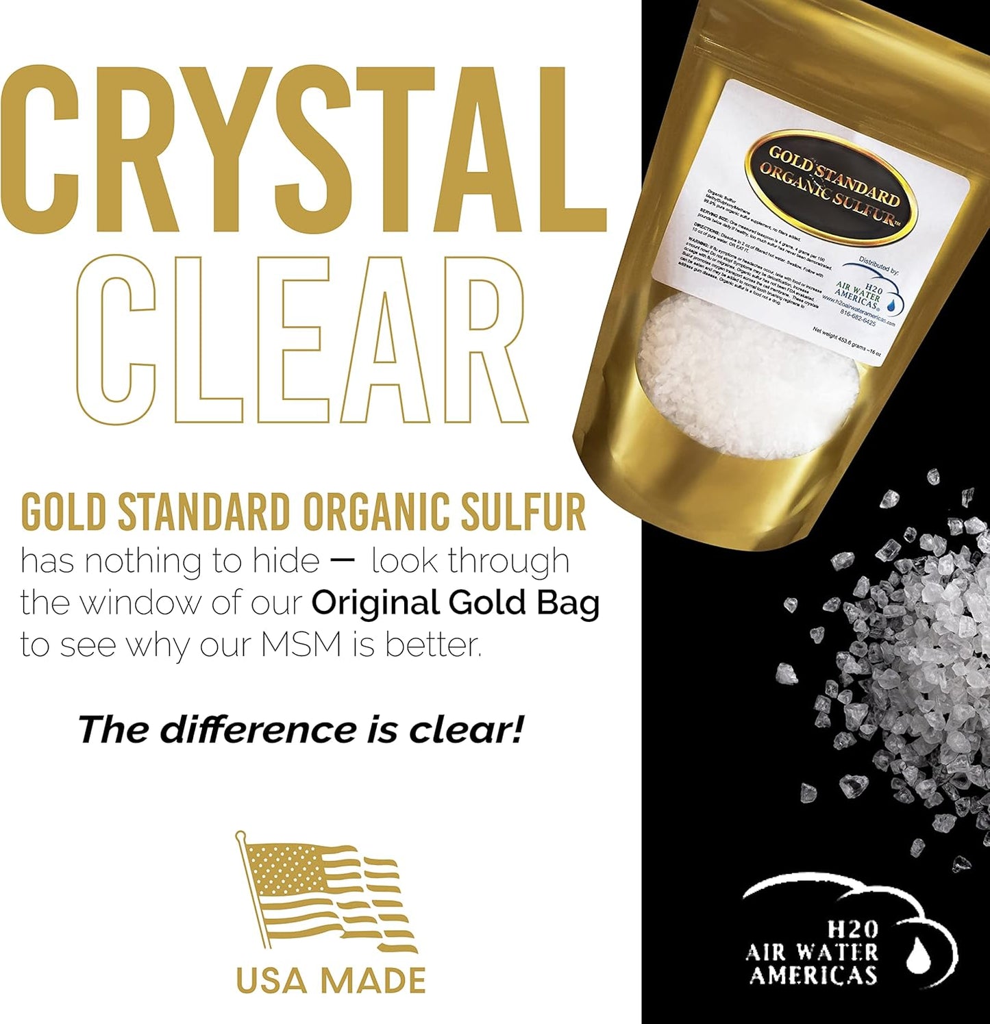 6lb Organic Sulfur Crystals - 99.9% Pure MSM - Largest Granular Flakes - 3rd Party Tested - Made in America
