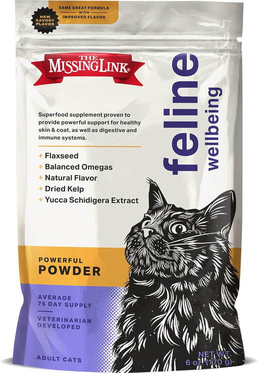 6oz Bag of Veterinarian Formulated Feline Superfood Supplement Powder - Boost Skin & Coat Health, Digestion, Immunity - Omega 3 & 6 Balances