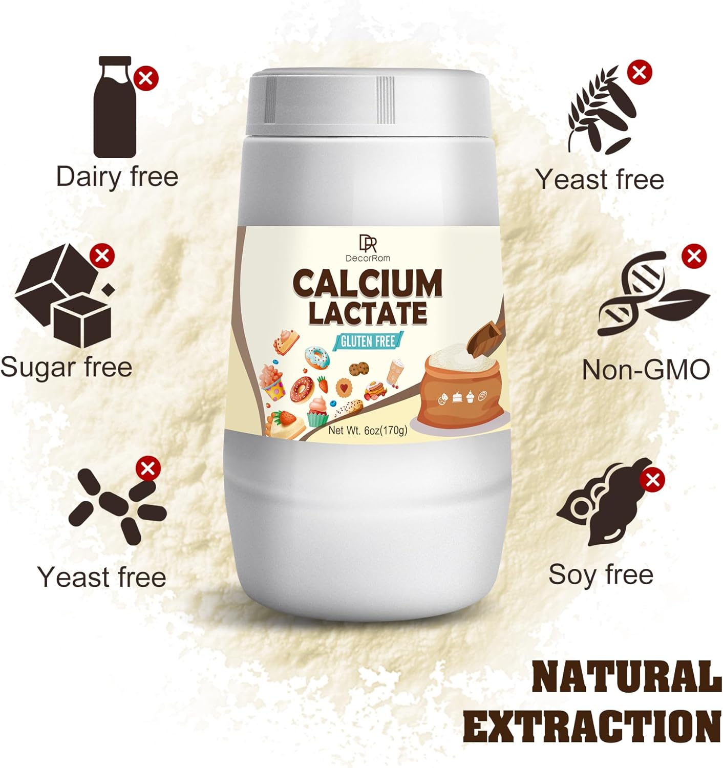 6oz Pure Food-Grade Calcium Lactate Powder for Bone Health & Food Stabilization