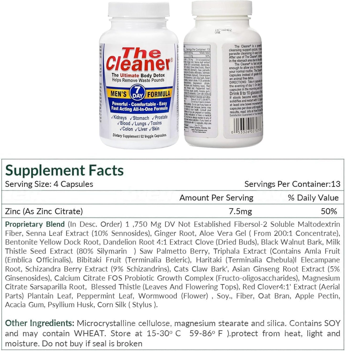 7-Day Complete Internal Cleansing Formula for Men - The Cleaner Detox by Generic Centuryⁿ Systems, Supports Digestive Health with 52 Vegetarian Capsules