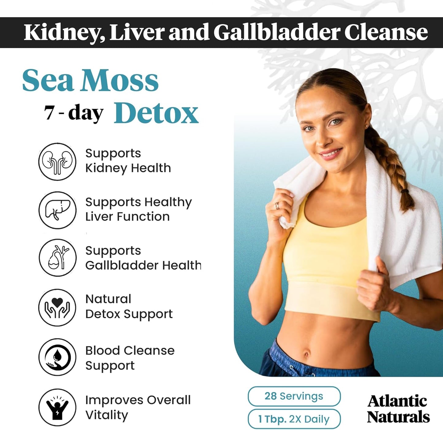 7-Day Full Body Cleanse Detox Bundle with Atlantic Naturals Sea Moss, Psyllium Husk, Senna Powder, Kidney, Liver, Gallbladder Support, Pineapple Drink Mix