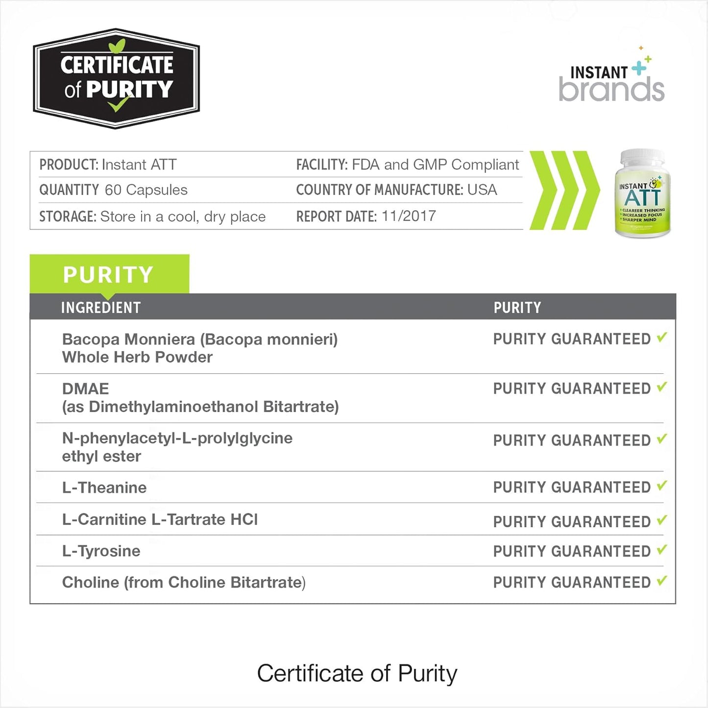 7-in-1 All-Natural Caffeine Free Nootropic Supplement for Brain, Focus, and Memory - 60 Capsules