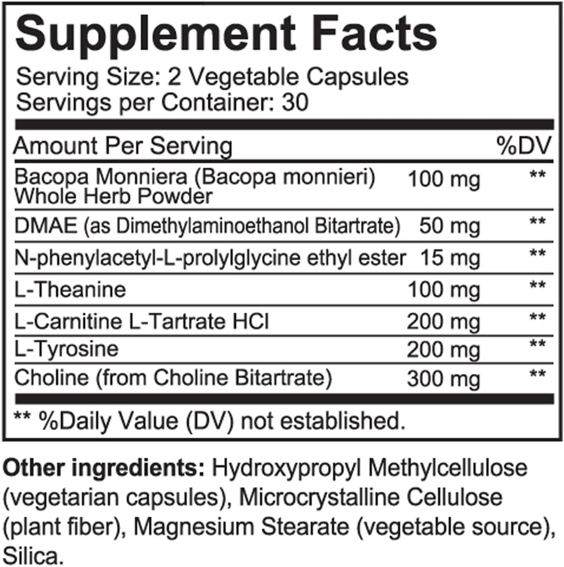 7-in-1 All-Natural Caffeine Free Nootropic Supplement for Brain, Focus, and Memory - 60 Capsules