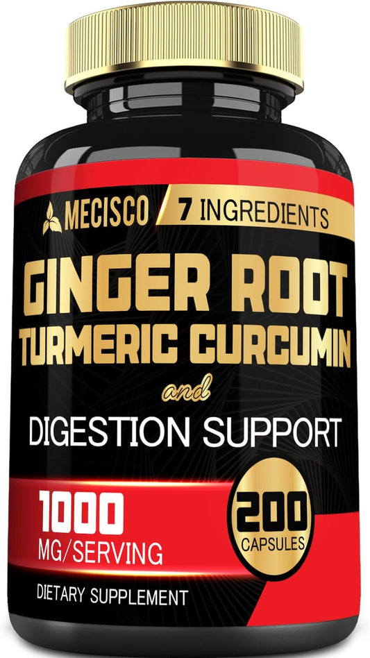 7-in-1 Ginger Root Supplement with Turmeric, Berberine, Peppermint, Astragalus, Ceylon Cinnamon, Beet Root - 200 Capsules