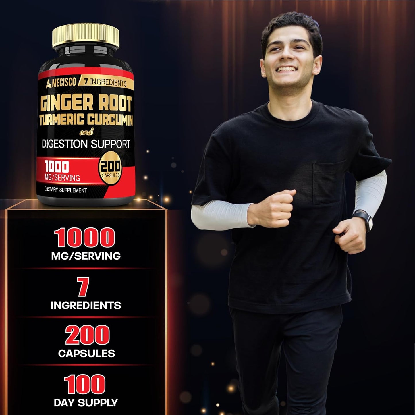 7-in-1 Ginger Root Supplement with Turmeric, Berberine, Peppermint, Astragalus, Ceylon Cinnamon, Beet Root - 200 Capsules