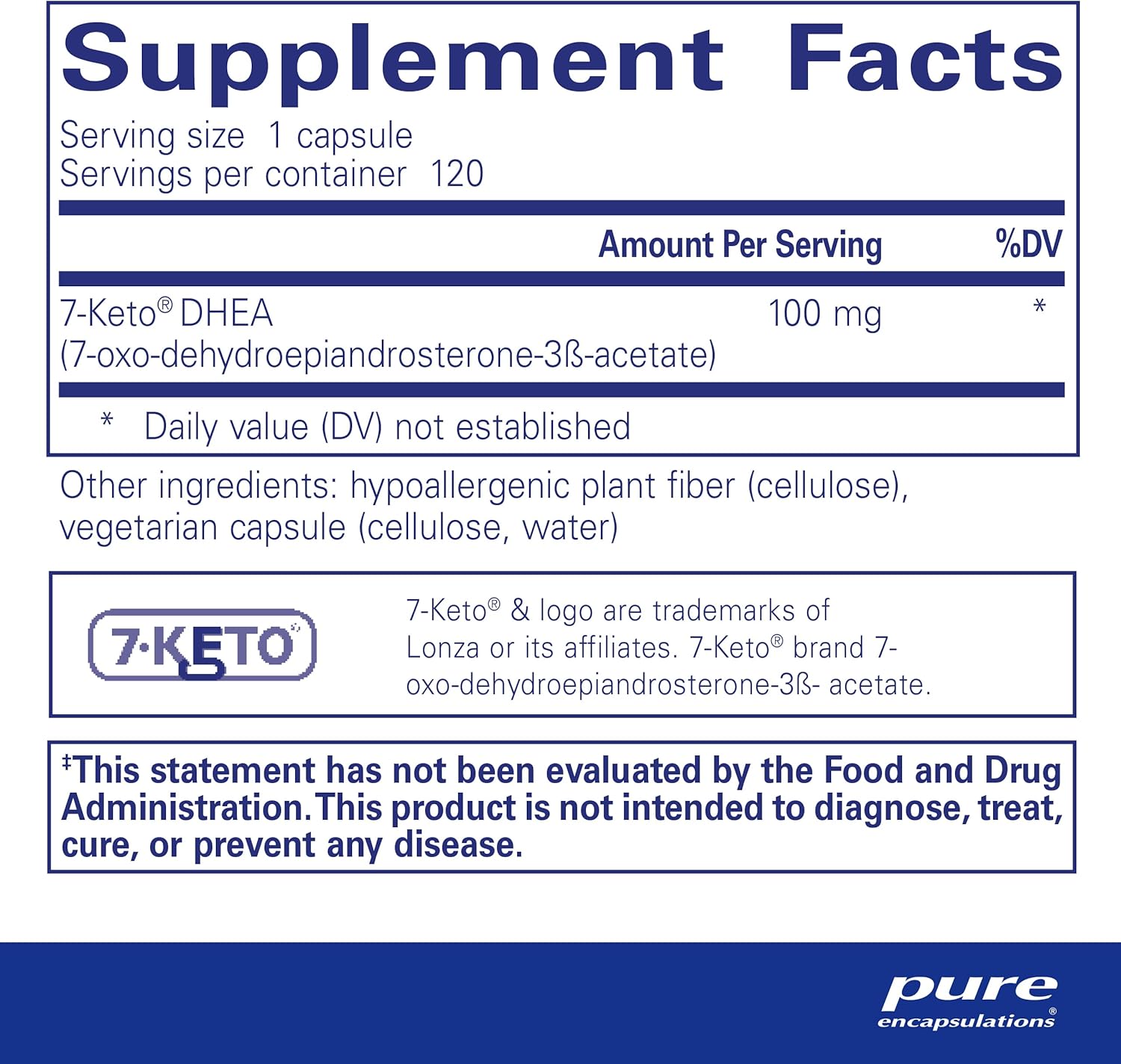 7-Keto DHEA 100mg Supplement for Thermogenesis and Body Composition - 120 Capsules by Pure Encapsulations
