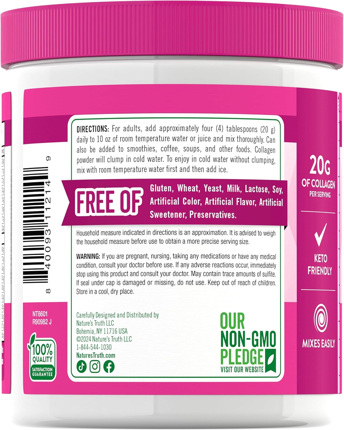 7 oz Nature's Truth Collagen Powder - Type I & III, Grass Fed Peptides, Keto Friendly, Unflavored - Non-GMO & Gluten Free