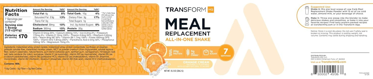 7-Serving Orange Cream Meal Replacement Shake Powder - Gluten-Free & Non-GMO by TransformHQ
