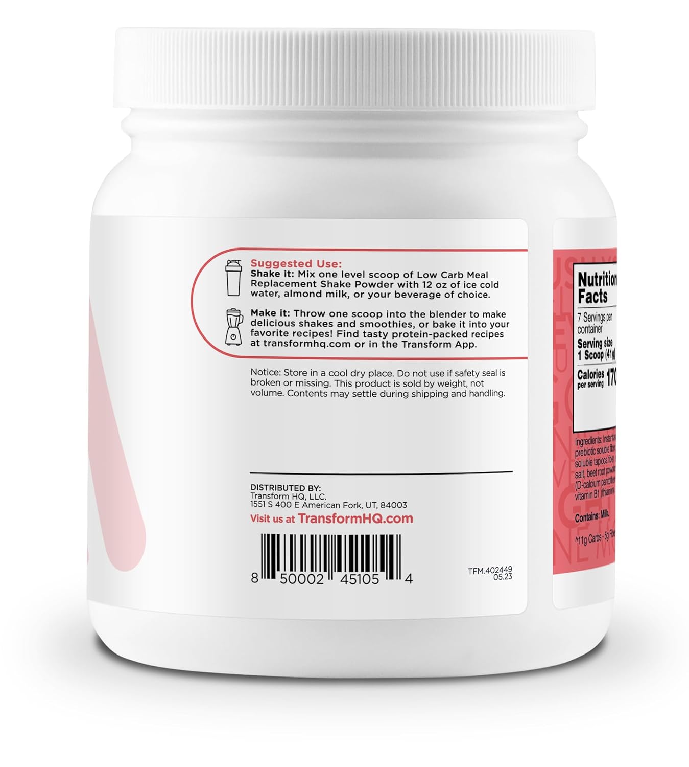7-Serving TransformHQ Meal Replacement Shake Powder (Strawberry & Cream) - Gluten-Free, Non-GMO Formula