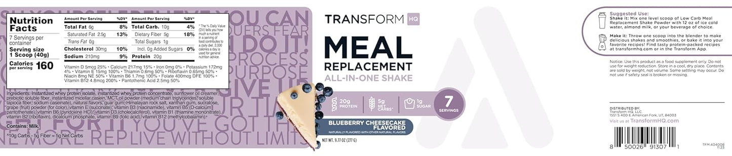 7 Servings of Blueberry Cheesecake Meal Replacement Shake Powder - Gluten-Free and Non-GMO by TransformHQ