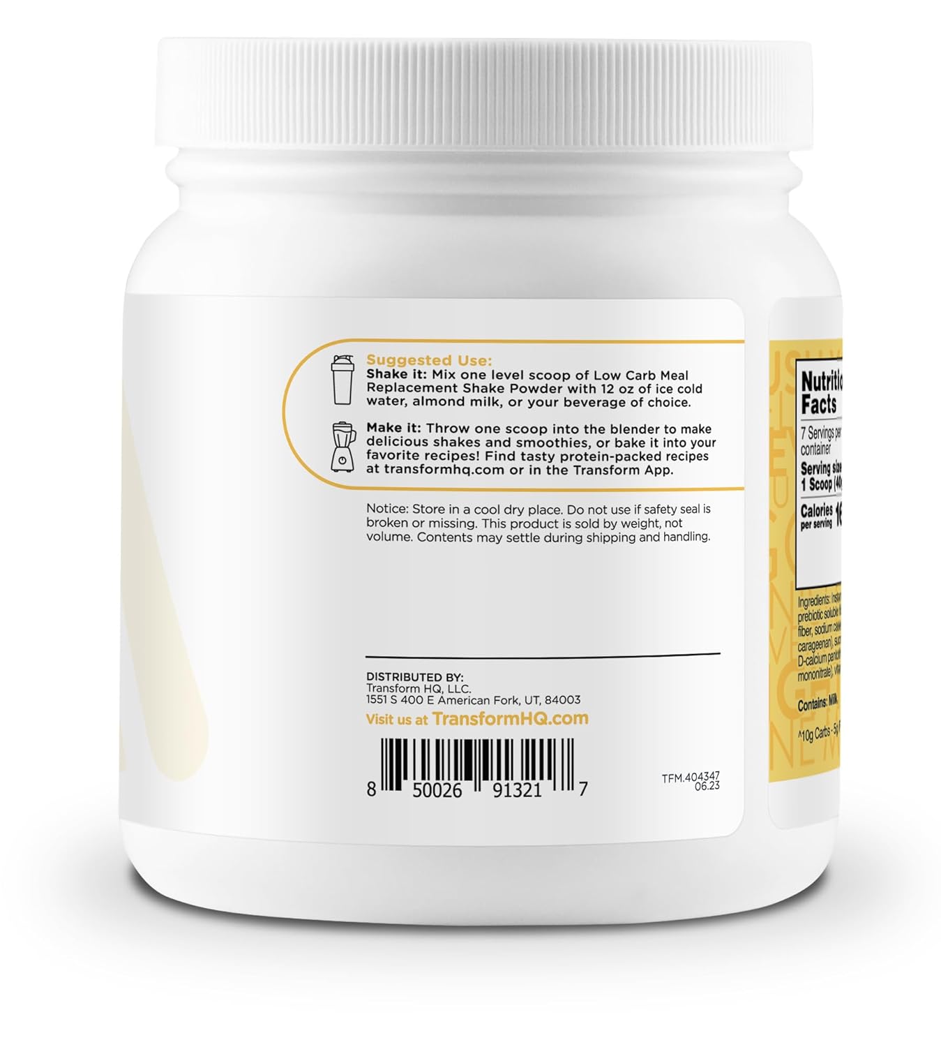 7 Servings of TransformHQ Pineapple Whip Meal Replacement Shake Powder - Gluten Free & Non-GMO