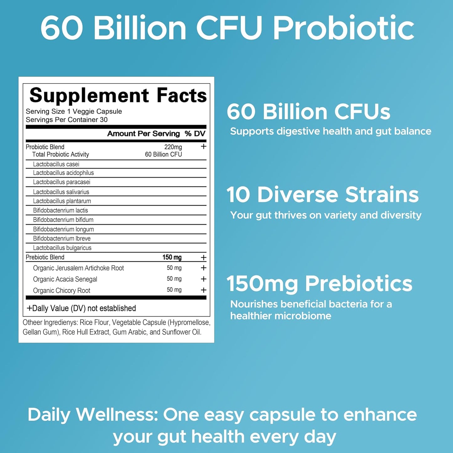 70 Billion CFU Men's Probiotic with 8 Strains, Selenium, & Prebiotics - Supports Digestive, Microbiome, Colon & Immune Health - 30ct