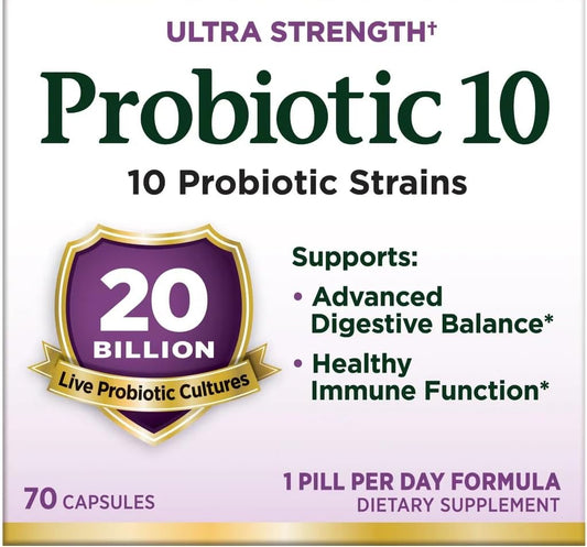 70 Day Supply of Nature's Ultra Strength Probiotic 10 with 10 Probiotic Strains, 20 Billion Live Cultures