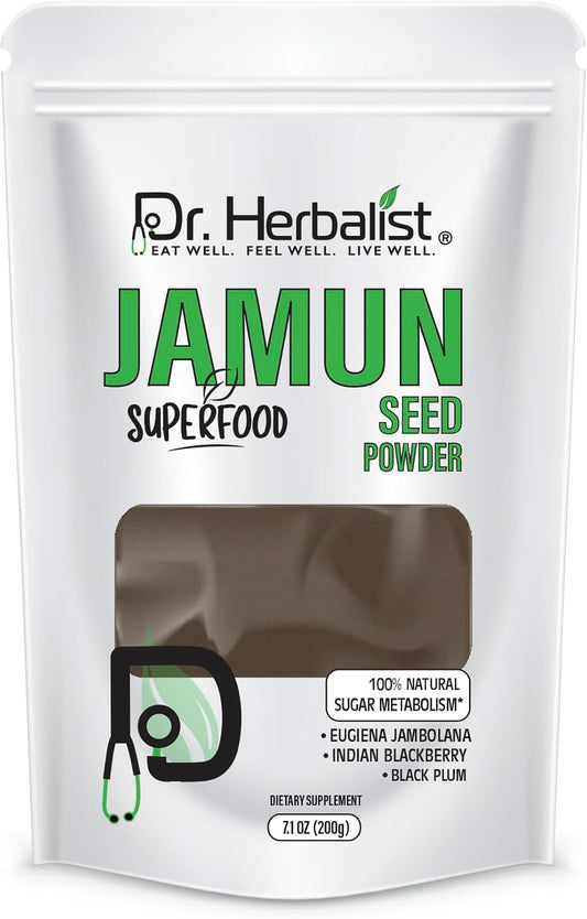7.05 Oz Jamun Seed Powder - Eugenia Jambolana - Indian BlackBerry, Black Plum Seed Powder - Herbalist Formulated