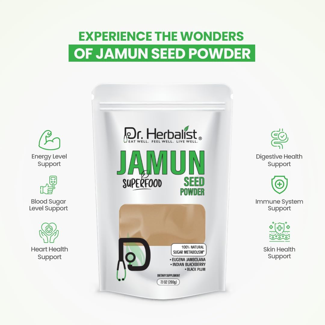 7.05 Oz Jamun Seed Powder - Eugenia Jambolana - Indian BlackBerry, Black Plum Seed Powder - Herbalist Formulated