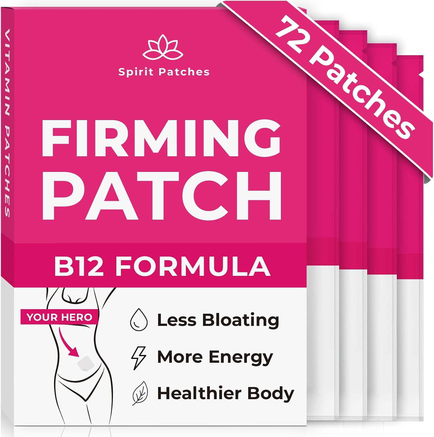72-Pack of Spirit Patches Firming B12 Patches for Women - Natural Vitamin Energy Support with Transparent Self-Adhesive Formula