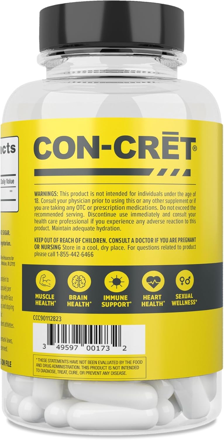 72ct CON-CRET Creatine HCl Capsules for Muscle, Cognitive, and Cellular Energy Support - No Bloating or Cramps - USA Made & NSF Certified
