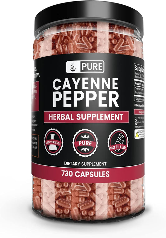 730 Capsules of Pure Cayenne Pepper - No Magnesium or Rice Fillers - Lab Verified Quality