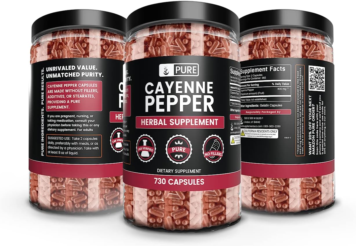730 Capsules of Pure Cayenne Pepper - No Magnesium or Rice Fillers - Lab Verified Quality