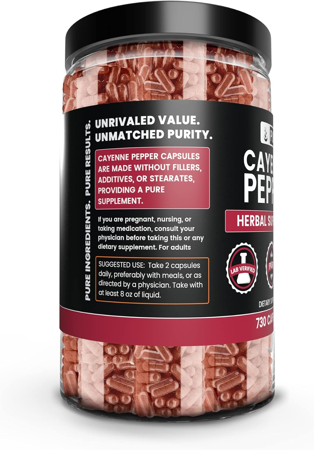 730 Capsules of Pure Cayenne Pepper - No Magnesium or Rice Fillers - Lab Verified Quality