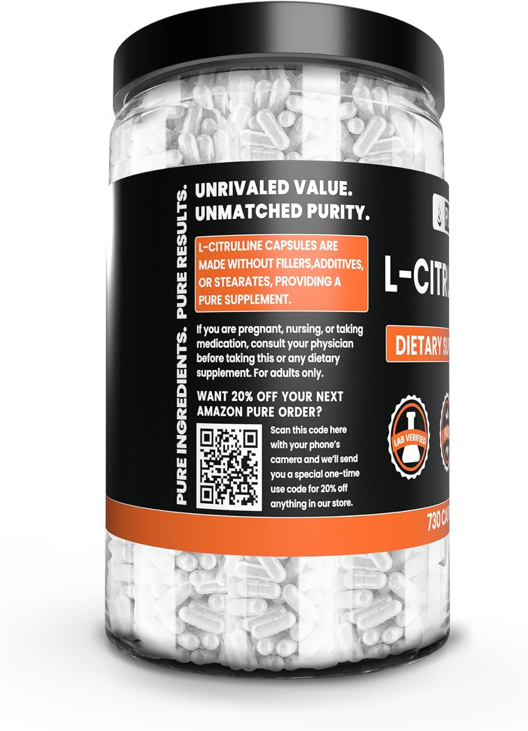 730 Capsules of Pure L-Citrulline with Lab Verified Original Ingredients, No Magnesium or Rice Fillers