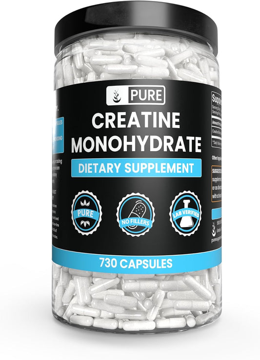 730 Capsules Pure Creatine Monohydrate with No Magnesium or Rice Fillers - Lab Verified