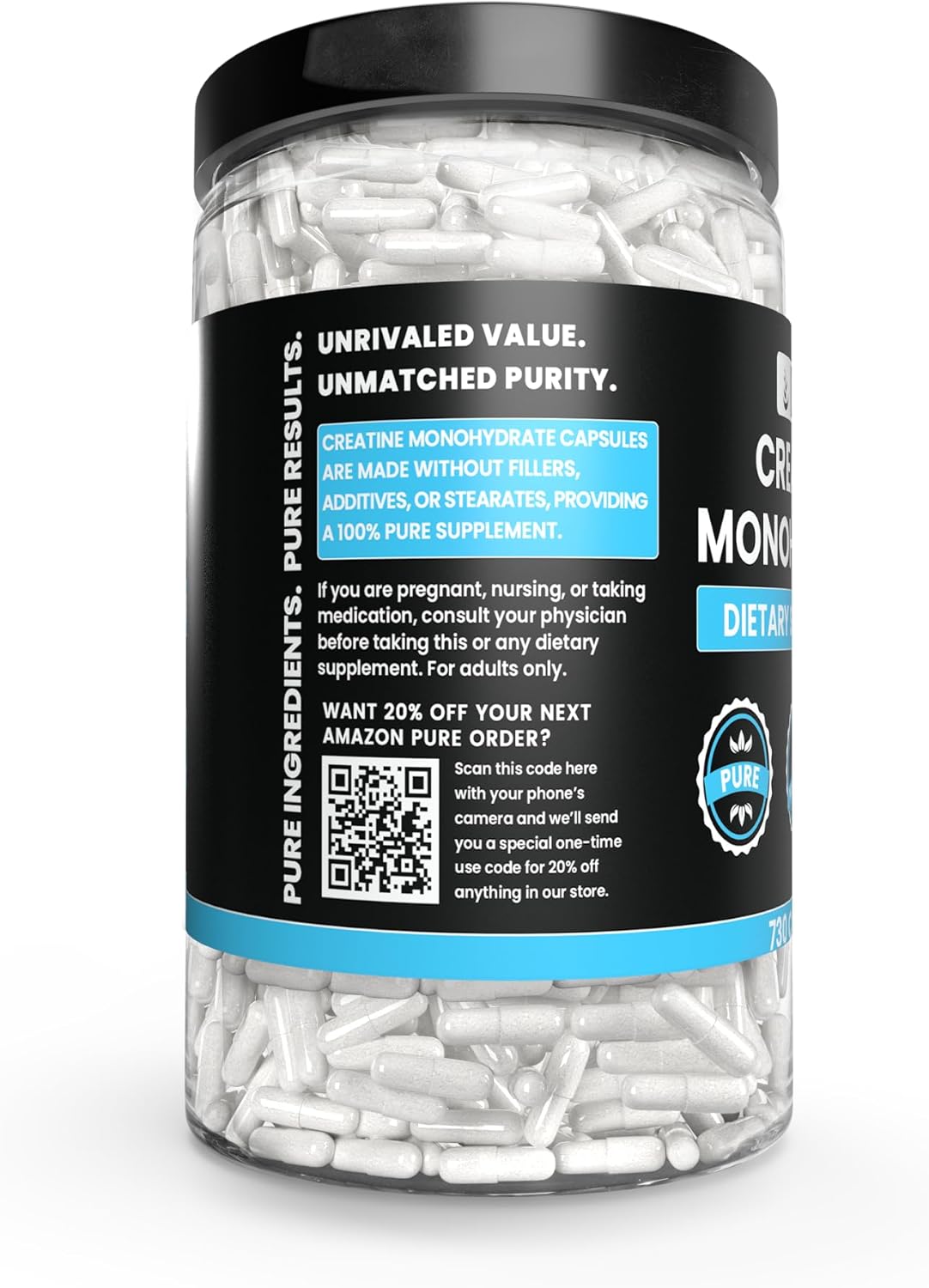 730 Capsules Pure Creatine Monohydrate with No Magnesium or Rice Fillers - Lab Verified