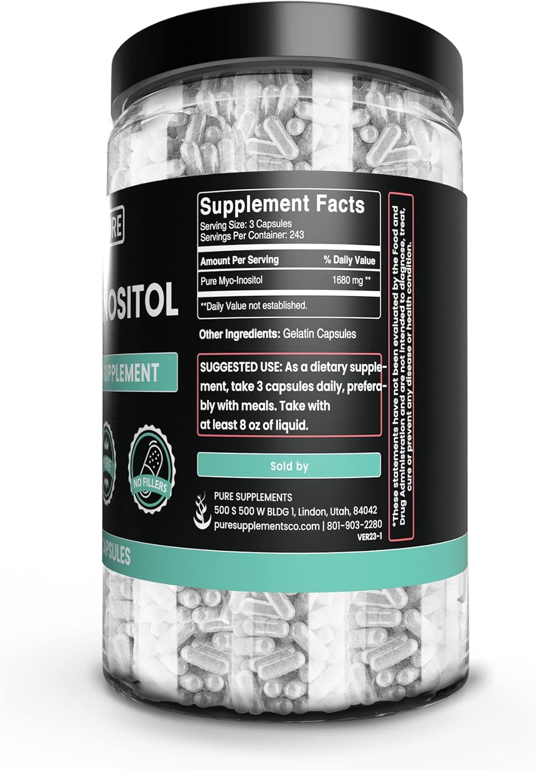 730 Capsules Pure Myo-Inositol with No Magnesium or Rice Fillers - Lab Verified and Always Pure