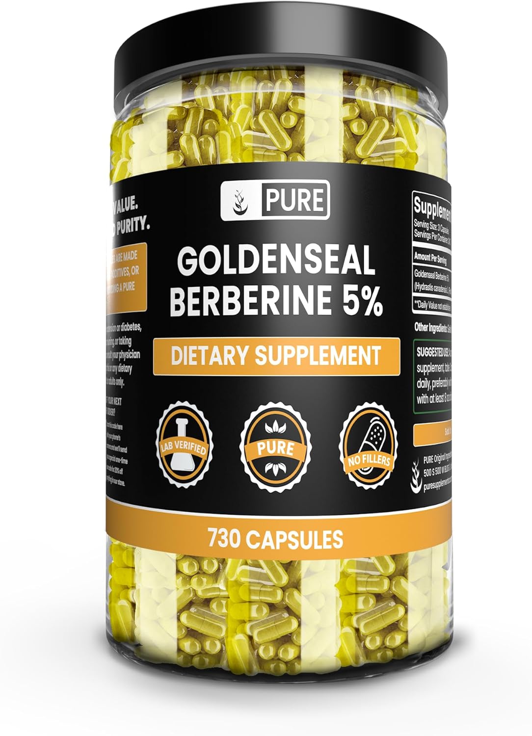 730 Count Goldenseal Berberine Capsules - Pure Ingredients, No Fillers, Lab Verified