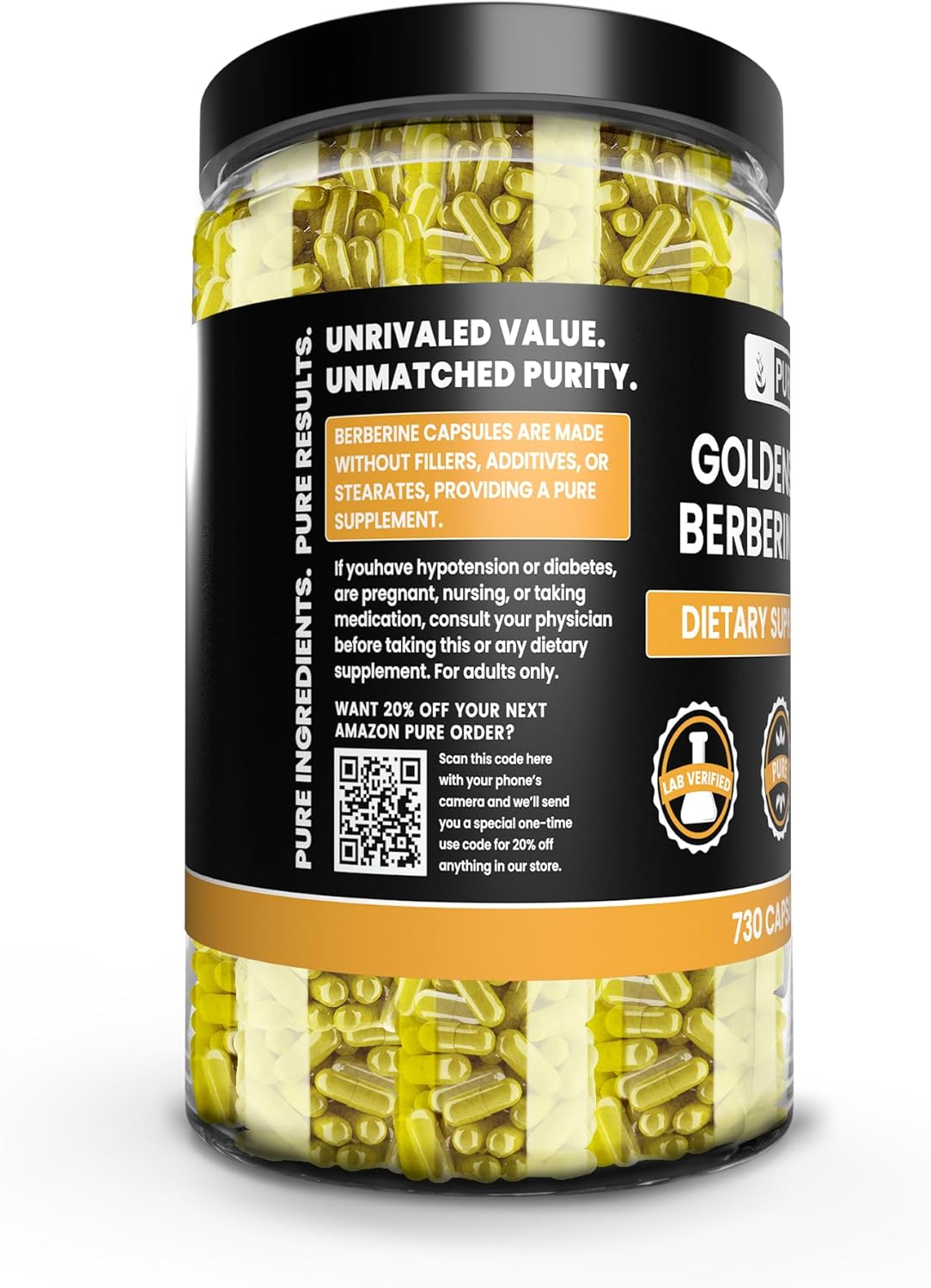 730 Count Goldenseal Berberine Capsules - Pure Ingredients, No Fillers, Lab Verified
