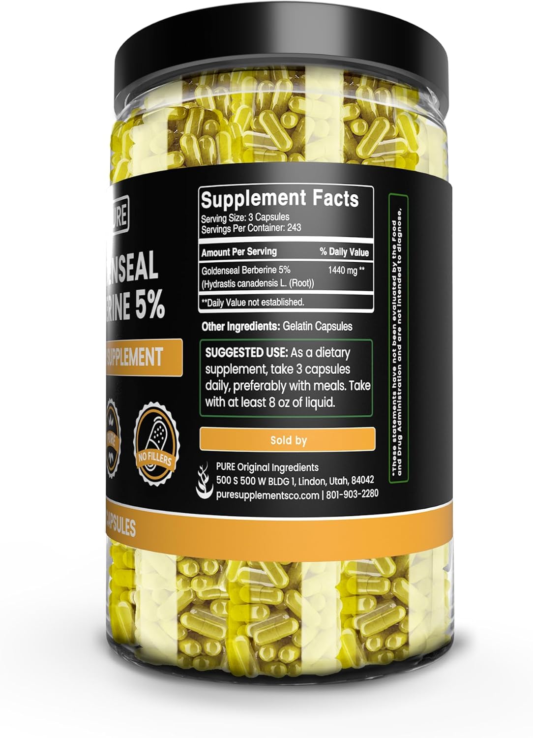 730 Count Goldenseal Berberine Capsules - Pure Ingredients, No Fillers, Lab Verified