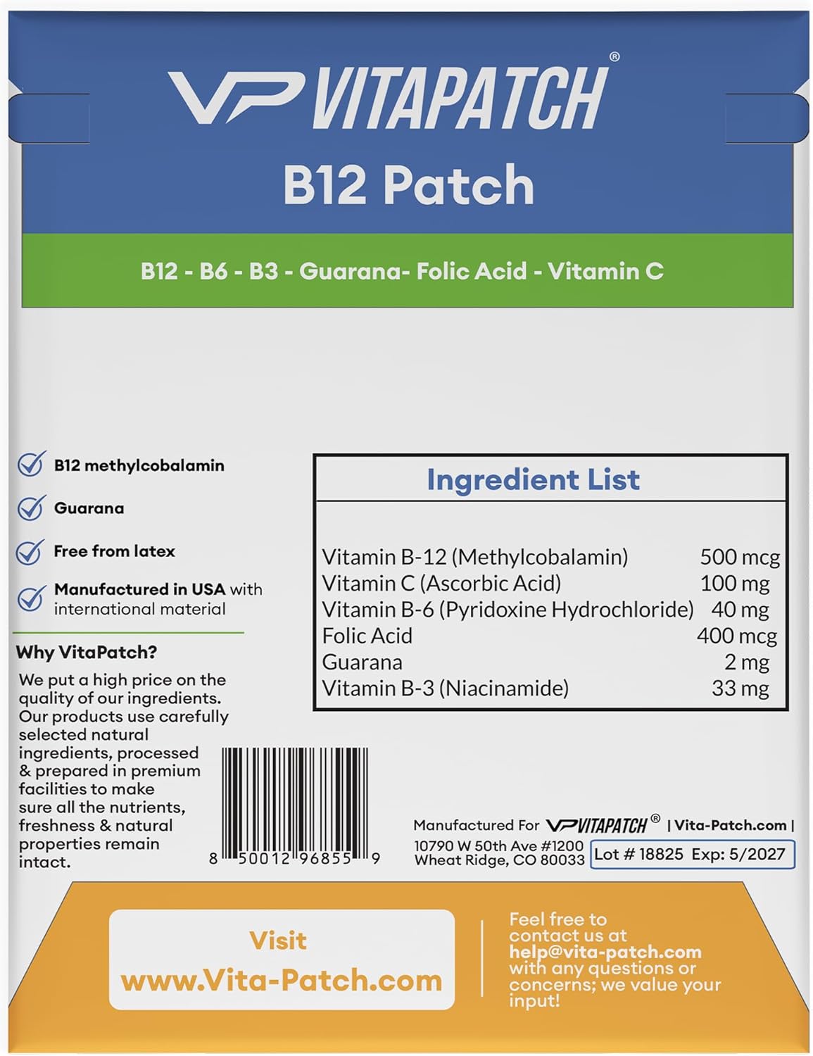 75 Count Pack of VitaPatch B12 Energy Plus Patches - Methylcobalamin & Guarana for Boosting Energy - BoostGo Australia