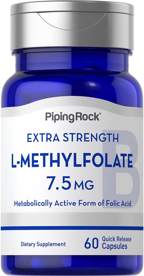 7.5 mg L-Methylfolate Capsules - 60 Count | Extra Strength Folic Acid Supplement | Non-GMO, Gluten Free by Piping Rock