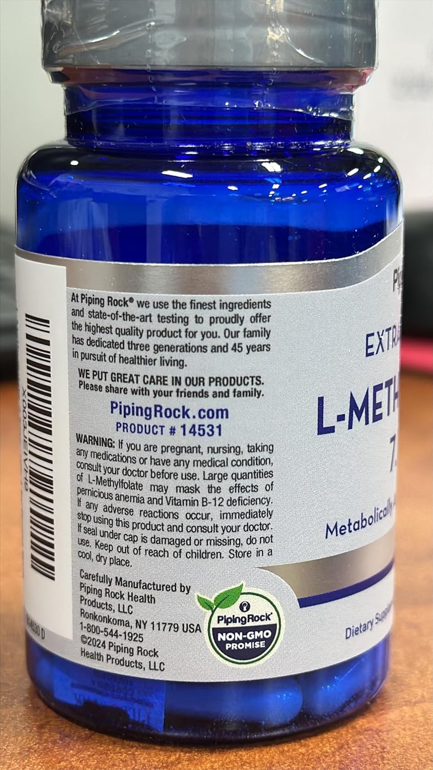 7.5 mg L-Methylfolate Capsules - 60 Count | Extra Strength Folic Acid Supplement | Non-GMO, Gluten Free by Piping Rock