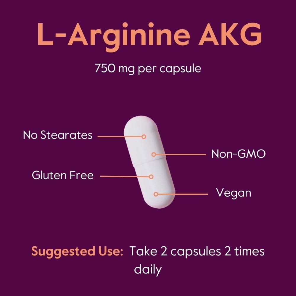 750mg Arginine AKG Supplement (240 Vegan Capsules) - Non-GMO, Gluten Free, No Stearates - BESTVITE